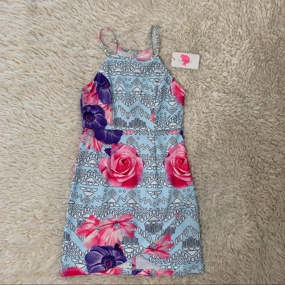 L’atiste By Amy NWT Dress Blue Pink Floral Dress - Picture 5 of 11